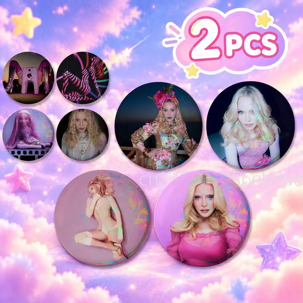 For Madonna Confessions 2Pcs Set Round Badge Holographic Foil Button Pin Brooch Backpack Clothing Lapel Decor Fans Gift
