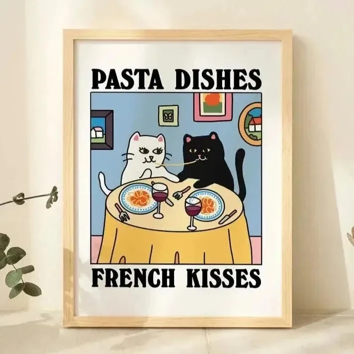 Moderne Cartoon Französisch Frühstück Spaghetti Wand Kunstdrucke Leinwand Malerei Poster Bild Für Wohnzimmer Schlafzimmer Wohnkultur Geschenk