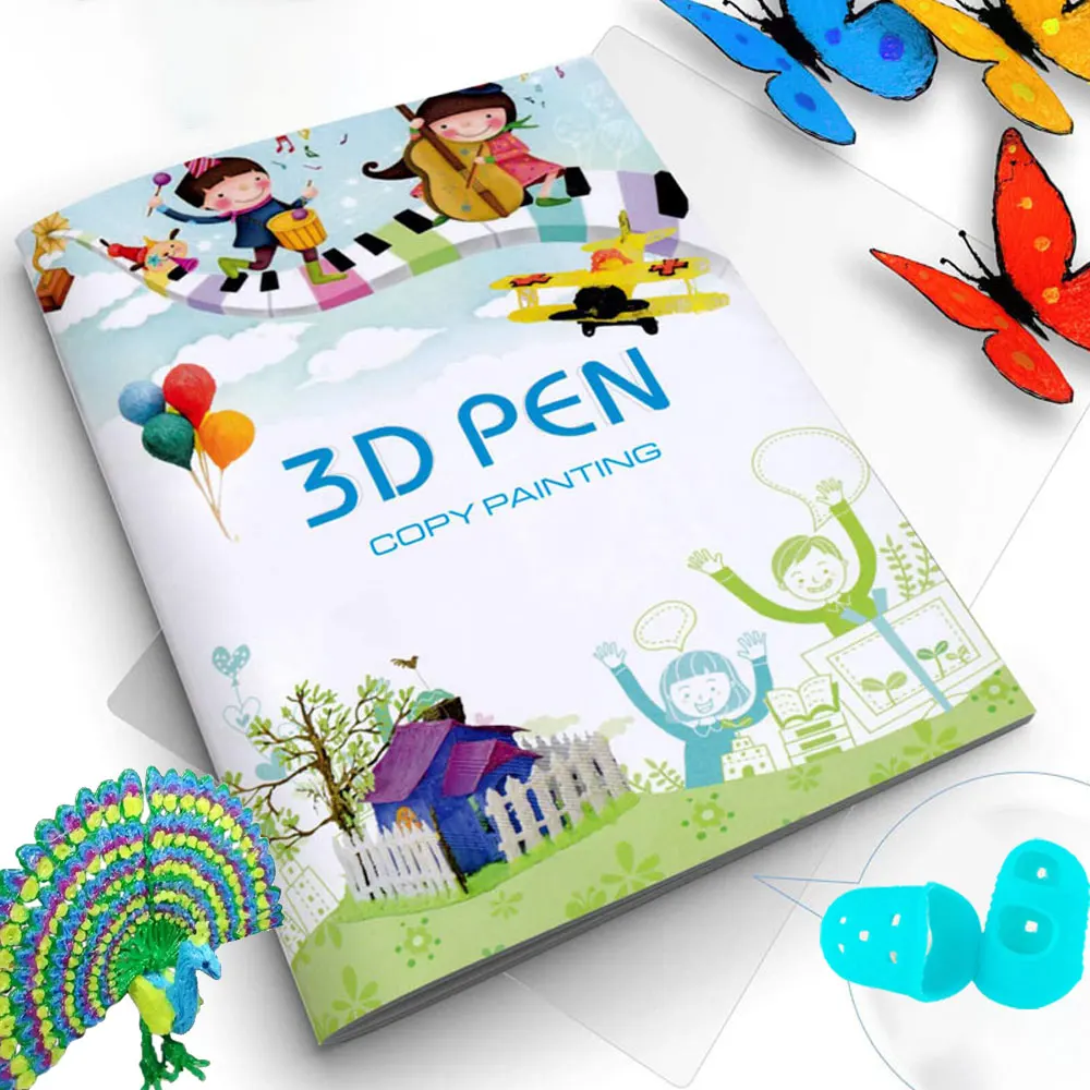 Livre de dessin pour impression 3D, modèle en papier épais avec 40 motifs | Modèle de peinture et graffiti, avec une plaque transparente, pochoirs pour stylo 3D pour cadeaux DIY d'anniversaire et