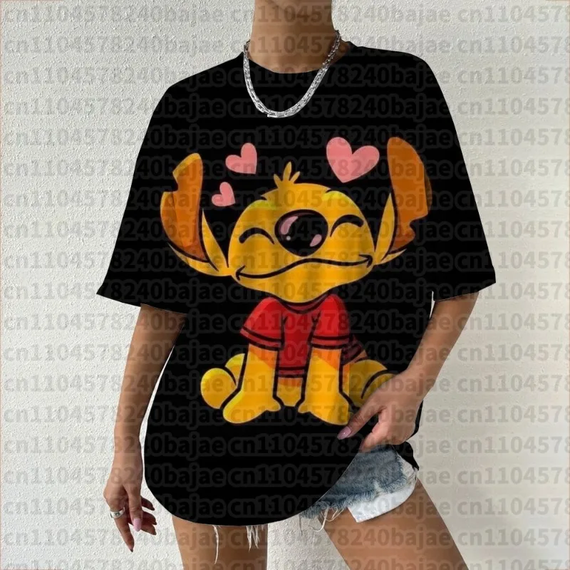 2026 بسيط ديزني غرزة طباعة المرأة الوجه الطباعة تيز المرأة تي شيرت عادية لينة قصيرة الأكمام بلايز ملابس مريحة فضفاضة