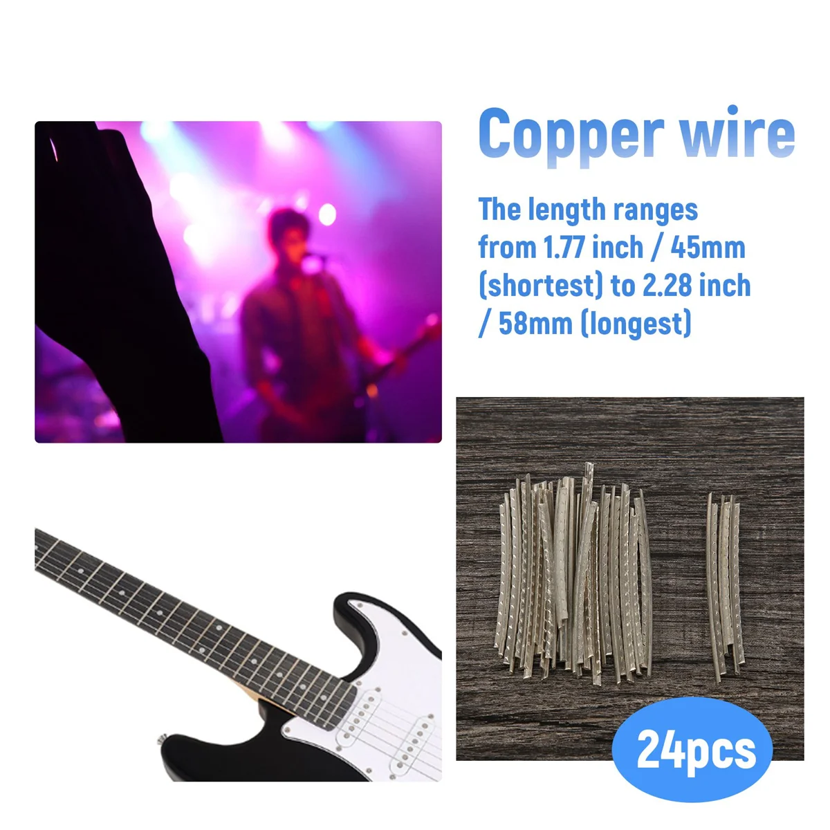 Juego de cables de traste para guitarra eléctrica, 24 piezas, 2,2 Mm