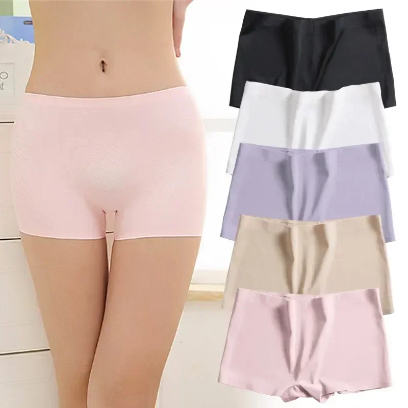 

Female Underwear Seamless Underpant Summer Briefs Girls Cozy Ladies Boxer Safety Anti-glare Short Pants Women's Ice Panties Silk