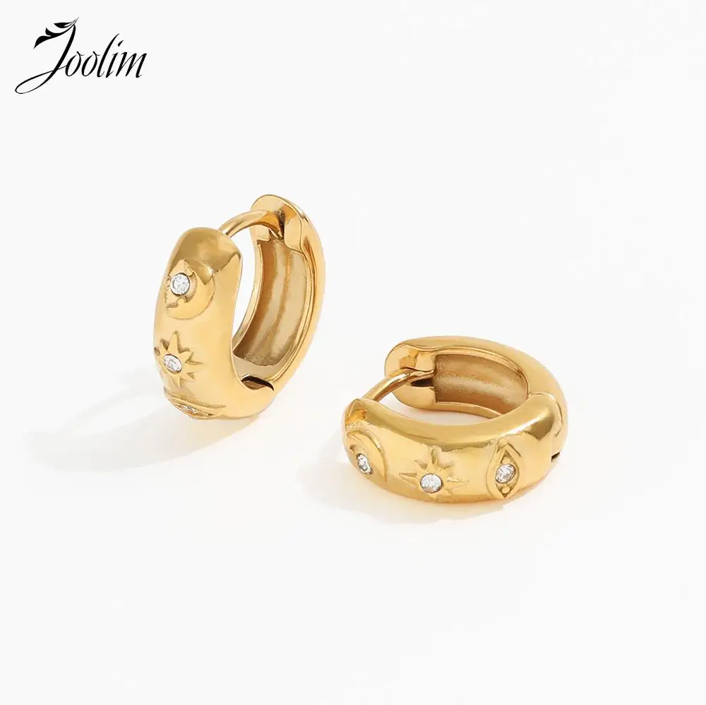 

Joolim Jewelry High Quality PVD Waterproof French Retro Moon Star Zirconia Huggie Stainless Steel Earring for Women