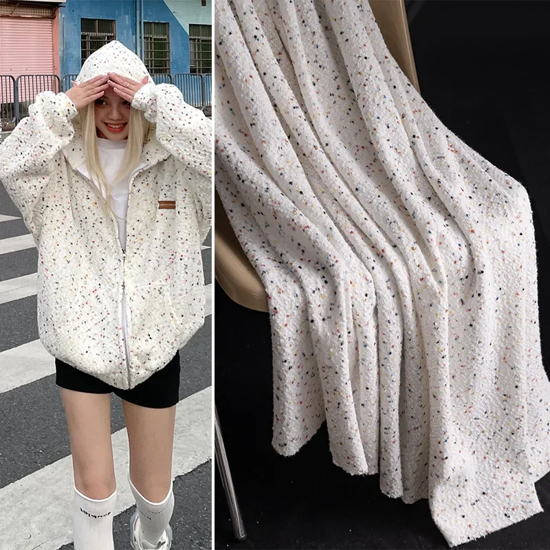 100 * 160Cm White Colored Woolen Fabric Jacket Sweater Knitted Elastic Soft Clothing Designer Thick Fabric By The Meter