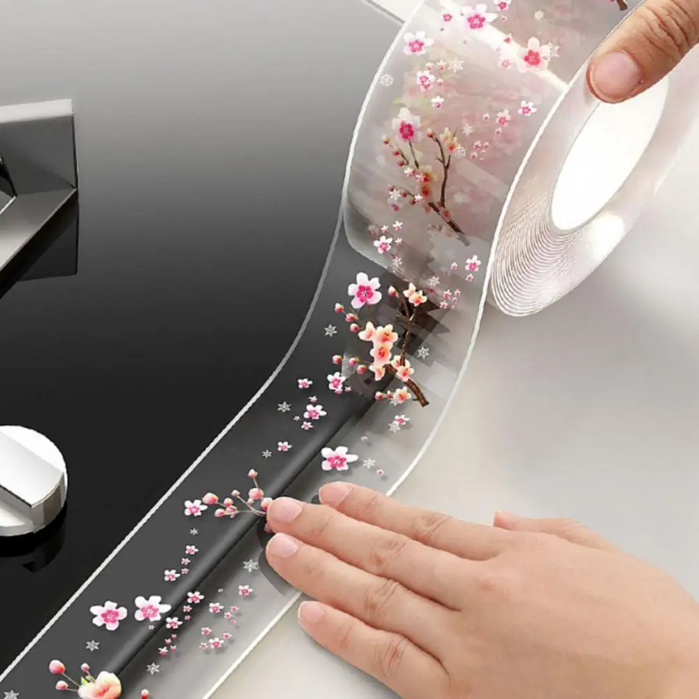 Adhesive Tape Waterproof Transparent Flower Print Cuttable Sealing Corners Seams Caulk Tape Flexible Corner Sealant Tape