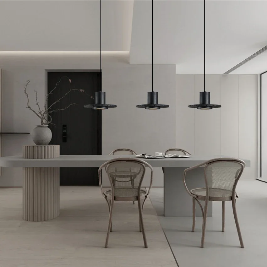 

Black volcanic stone pendant light Nordic creative restaurant bar cafe led suspension spotlight bedroom bedside hanging lamp