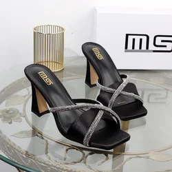 luxury designer shoes heels 2024 new plus size slippers female rhinestone stilettos high heels outside party Women's sandals