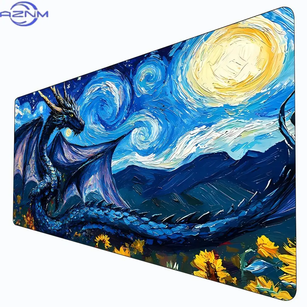 Tapis de jeu  style Van Gogh avec motif de dragon géant, tapis de combat pour cartes Magic, bords cousus antidérapants, tapis de