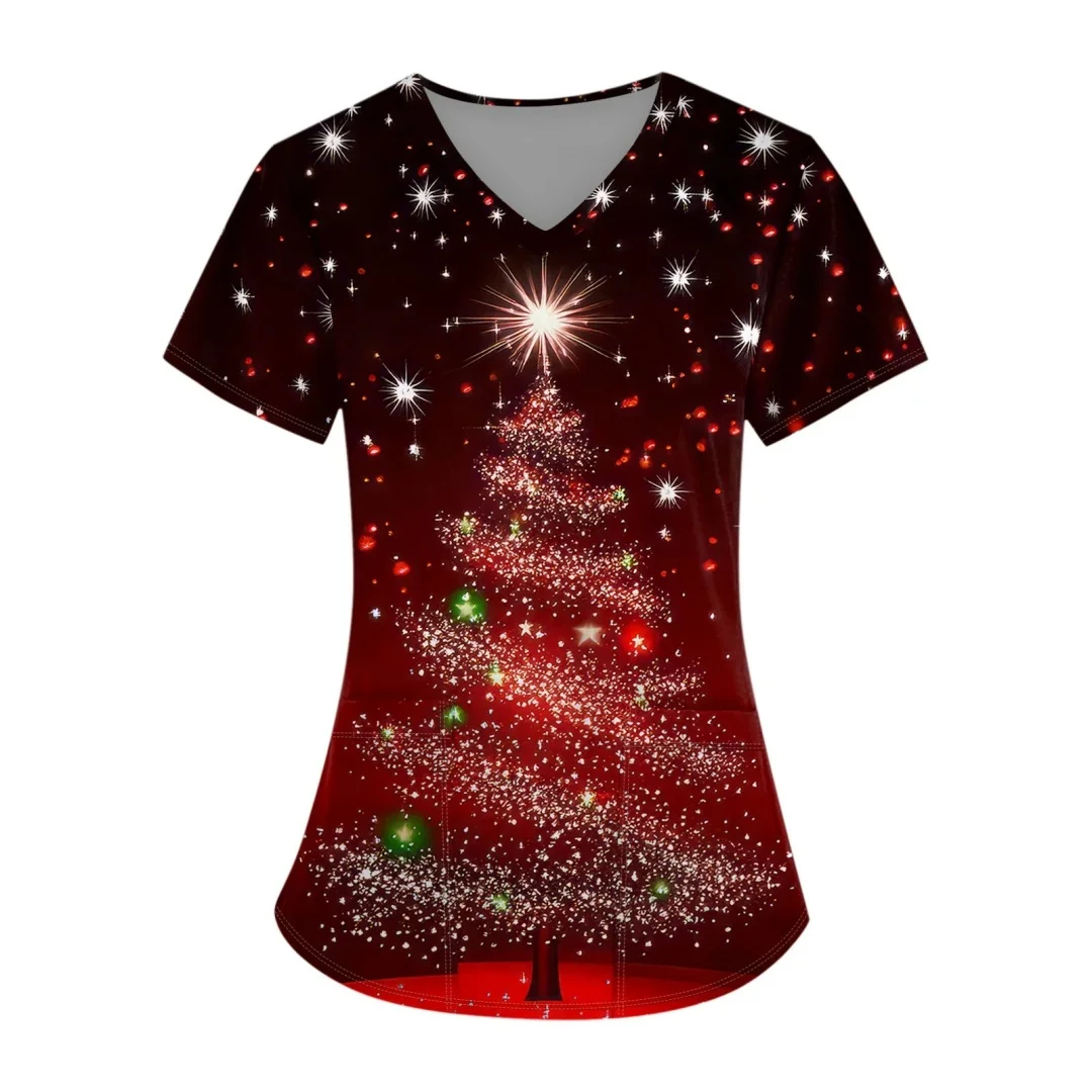Weihnachten Danke Geben Krankenschwester Uniformen Drucken Kurzarm Pet Scrubs Kostüm Damen Kurzarm Top Arbeits Uniform Kleidung