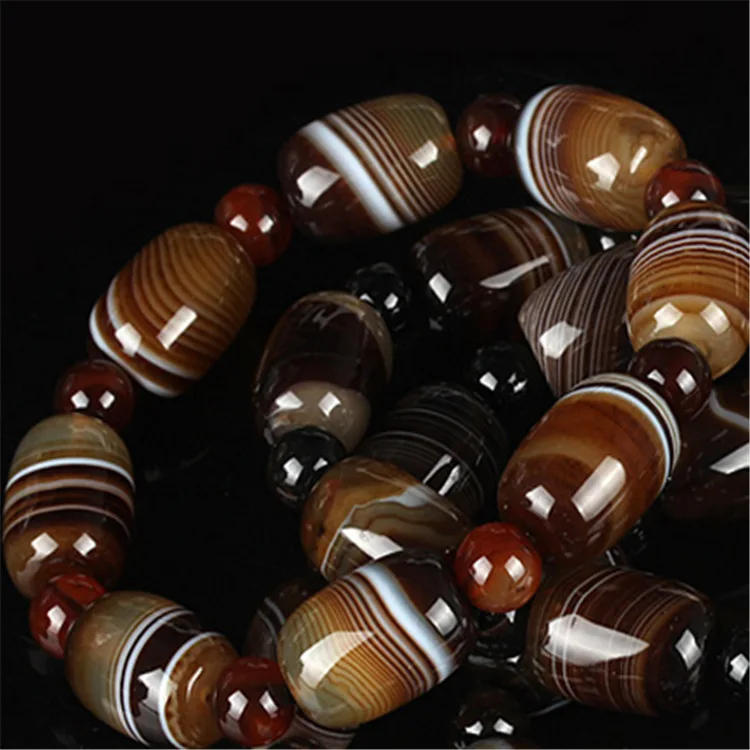 Natural Brazilian Silk Wrapped Agate Bucket Bead Bracelet Men\'s and Women\'s Lutong National Style Bracelet