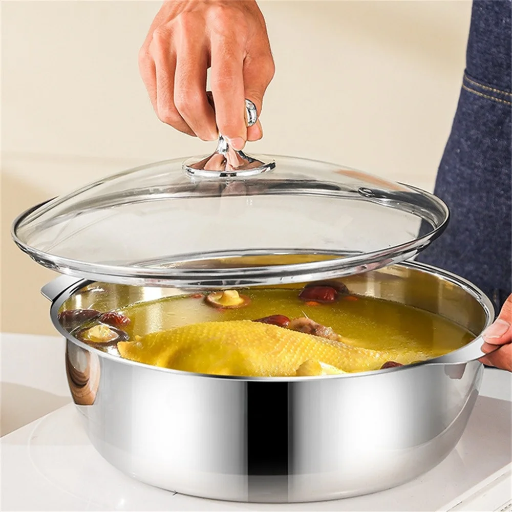 

1 шт. суповая кастрюля из нержавеющей стали с прозрачной крышкой из закаленного стекла — утолщенная ручка с двумя ушками для легкого приготовления и сервировки