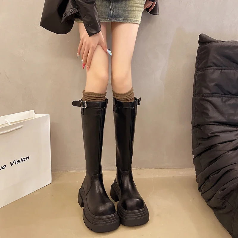 Winter Platform Goth Women Thigh High Boots Fashion Thick Heel Shoes Concise Knight Long Botas De Mujer