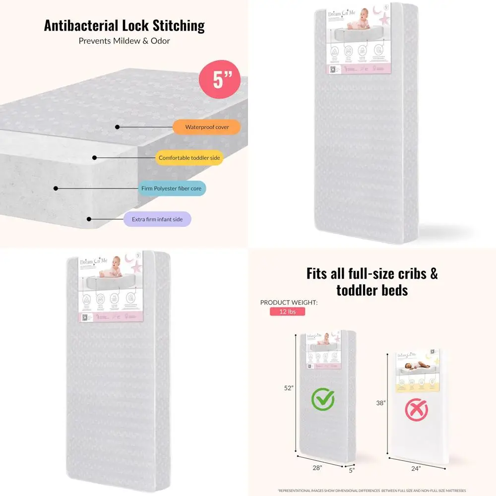 

Ортопедический матрас для детской кроватки, сертифицированный Greenguard Gold, с 5-слойным жестким волокнистым наполнителем, одобрен JPMA, подходит для детских кроваток и кроватей для малышей, водонепроницаемый.