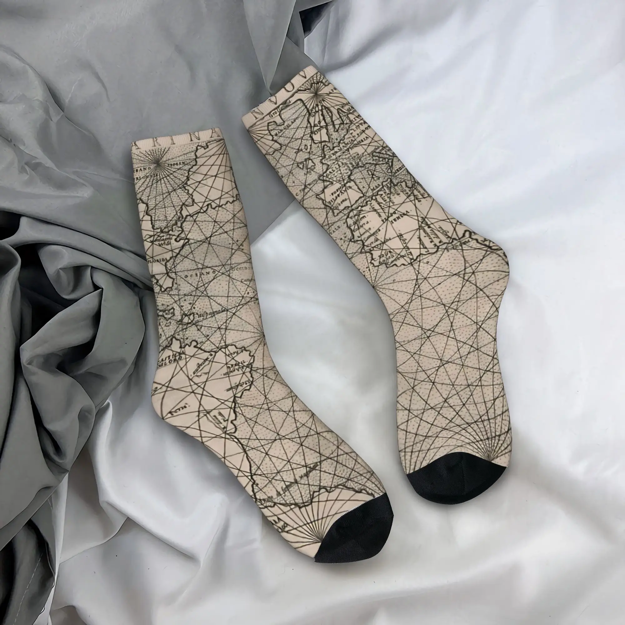 

Women Men Socks Old World Map Marine Chart Stockings Anti Bacterial Soft Socks Autumn Kawaii Custom Climbing Socks