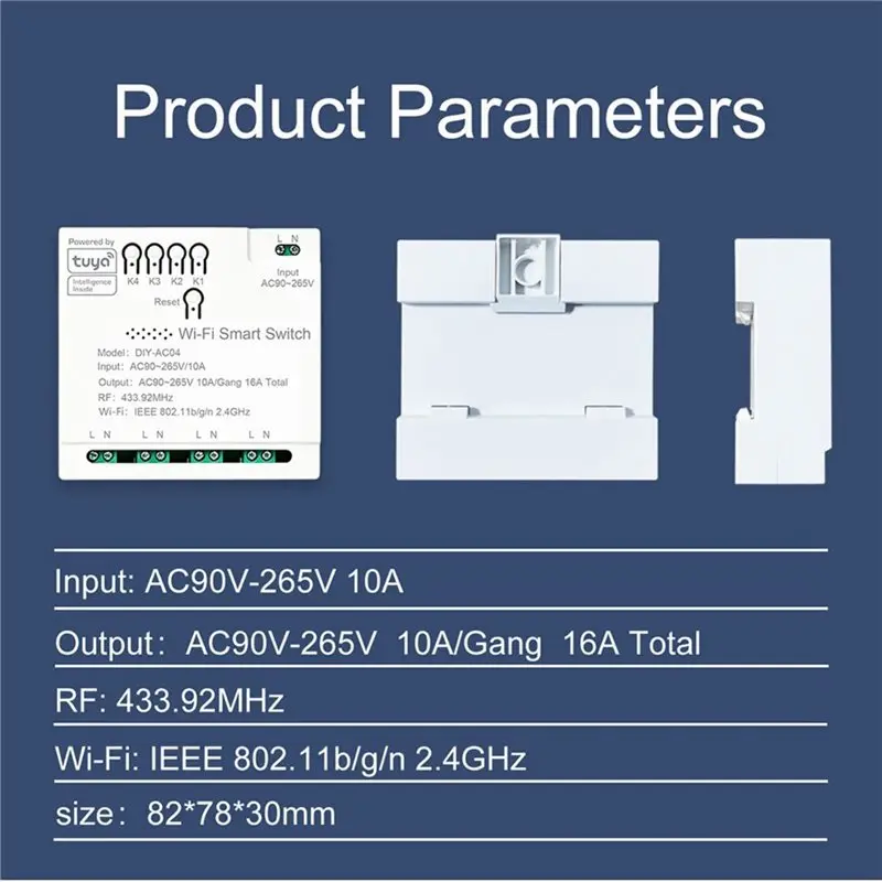 Tuya Wifi Switch Module With Remote Control RF 4 Channel Module AC90-265V 16A Wireless Remote Controller