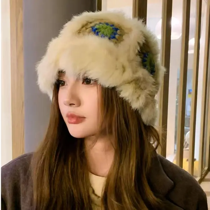 Women's Fuzzy Fisherman's Hat Cute Autumn Winter Warm Fleece Bucket Hat Versatile Flattering Soft Casual Versatile Bucket Hat
