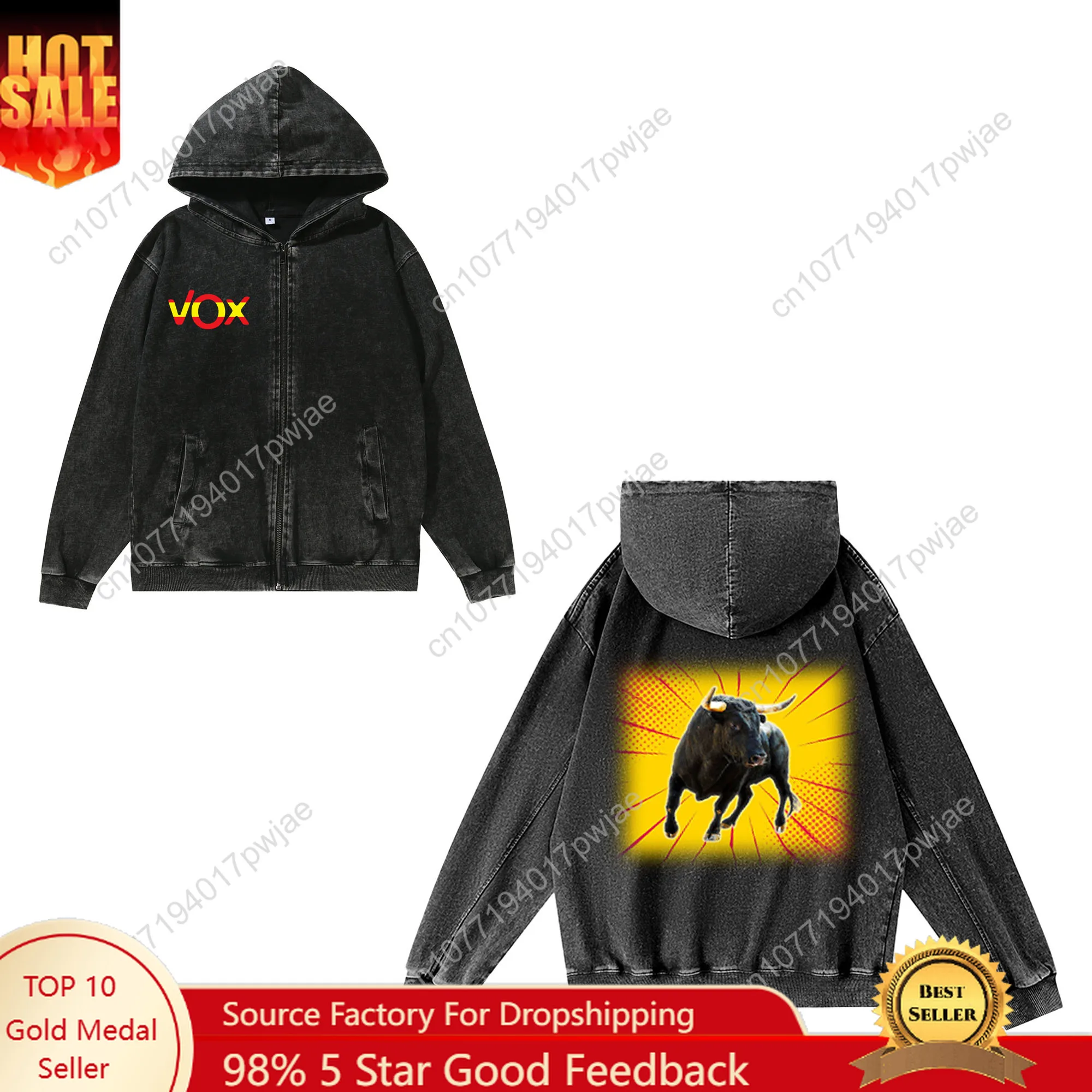 

Spanish bullfighting pattern Zipper Sweatshirt Man Woman Vintage Hoodies Sweat Shirt With Pocket Full Zip Customized Jacket Tops
