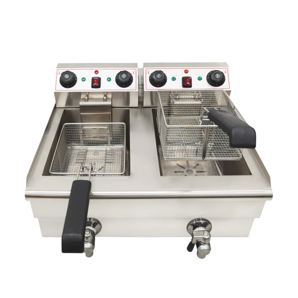 Commercial Deep Fryer, Dual Tank Electric Countertop Fryer with Basket, Double Stainless Steel Oil Fryer