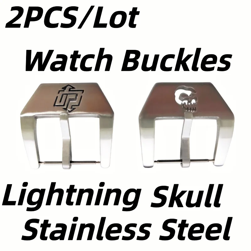 2PCS/Pcs Silver Colors Skull & Lightning Design Stainless Steel Watch Buckle 22MM/24MM/26MM Watch Straps Bands Compatible - TONY