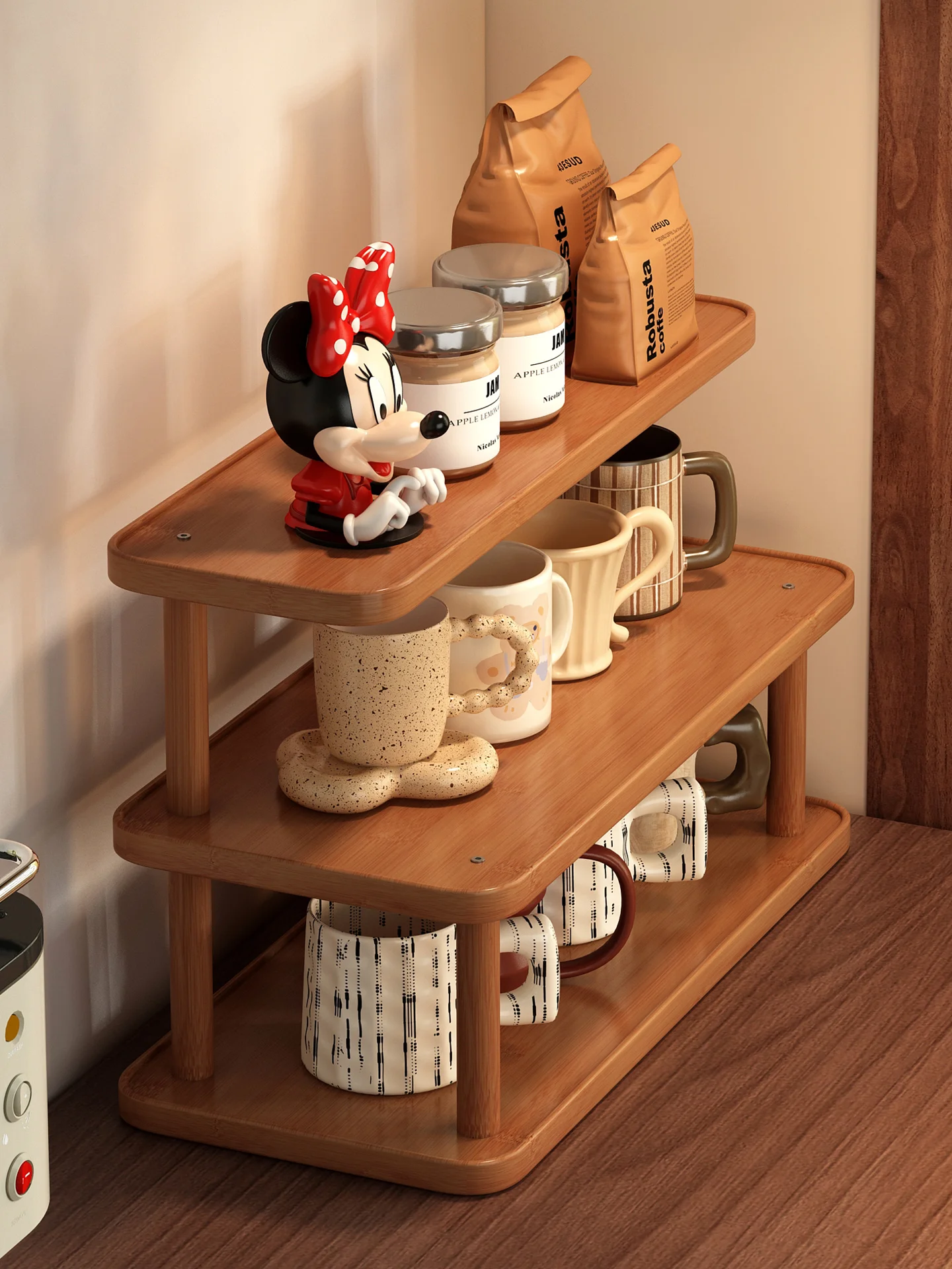 Organizador de Mesa para Copos, Suporte Retangular de Madeira Vintage para Copos de Café e Chá, Ideal para Escritório e Estaç...