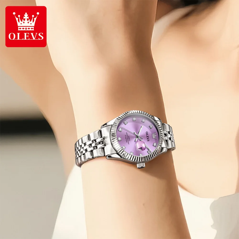 OLEVS 3705 ساعات نسائية من أفضل العلامات التجارية ساعة عمل بتقويم 30 متر مقاومة للماء ساعة مضيئة للنساء