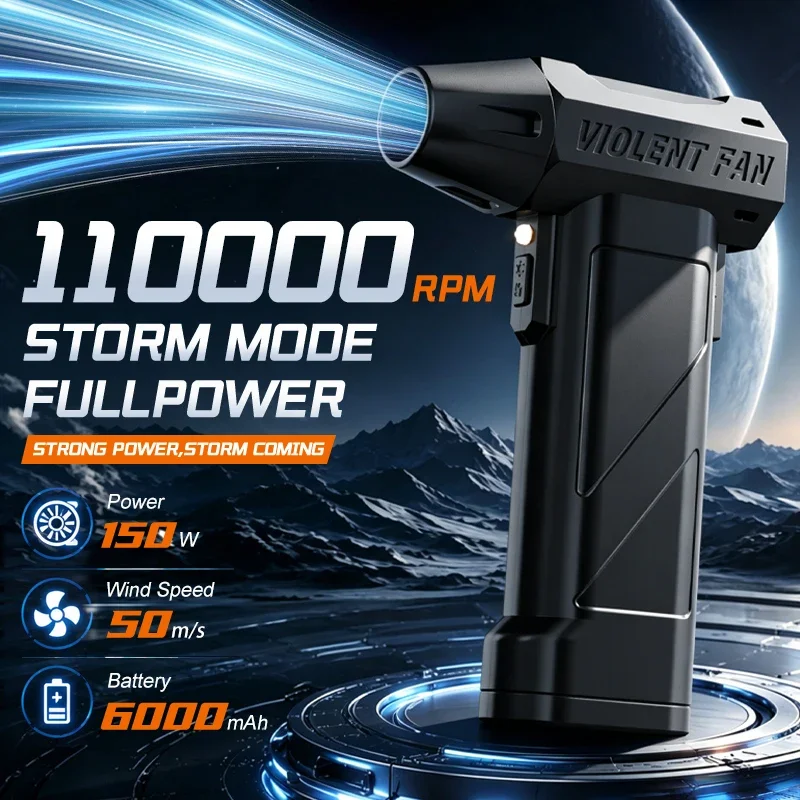 

110000RPM Powerful Turbine Fan Cordless Vacuum Cleaner High-Speed Brushless Motor Electric Snow Blower With Led Lighting