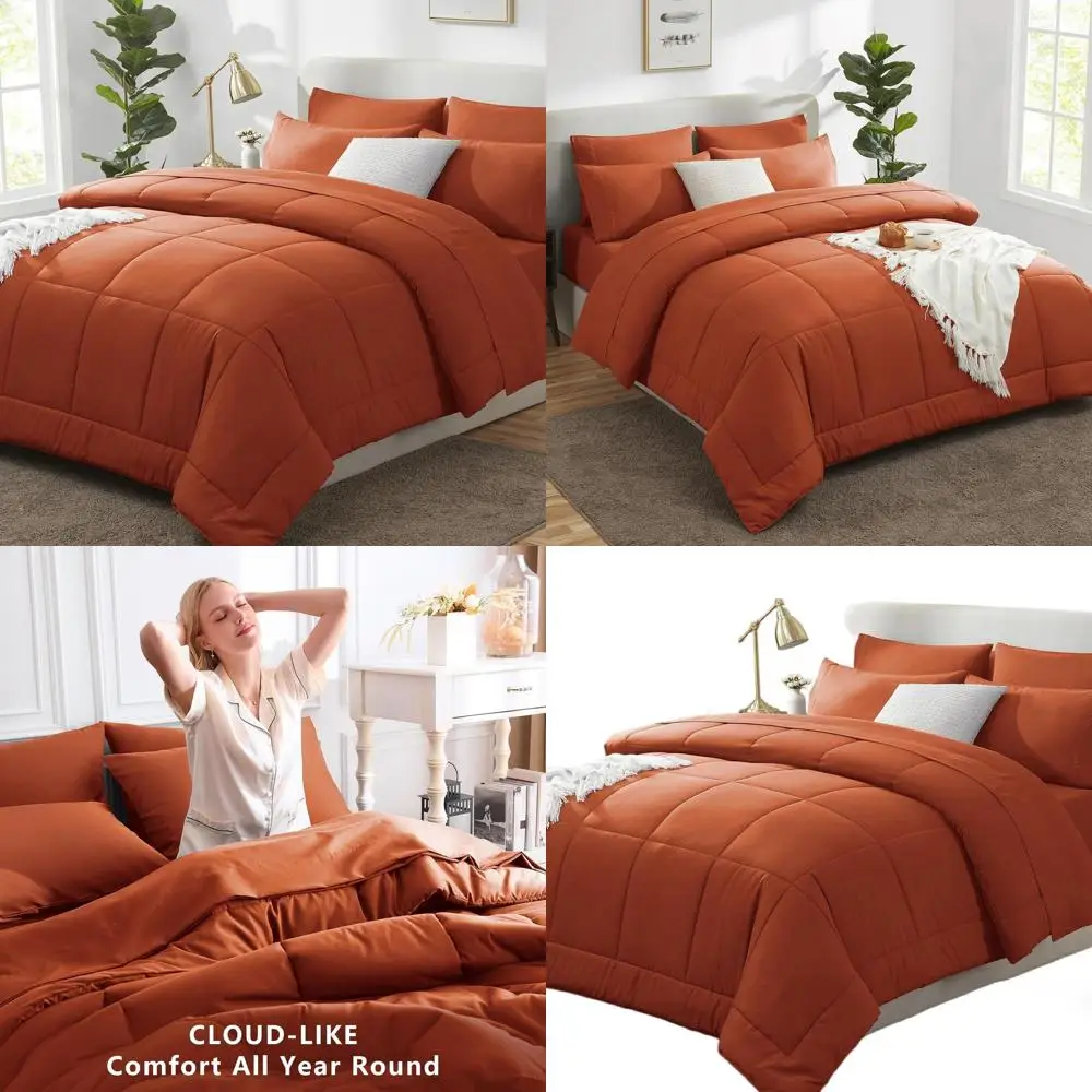 

Комплект одеял из терракота, 7 предметов: постельное белье Burnt Orange Autumn со стеганым покрытием, простынями и наволочками.