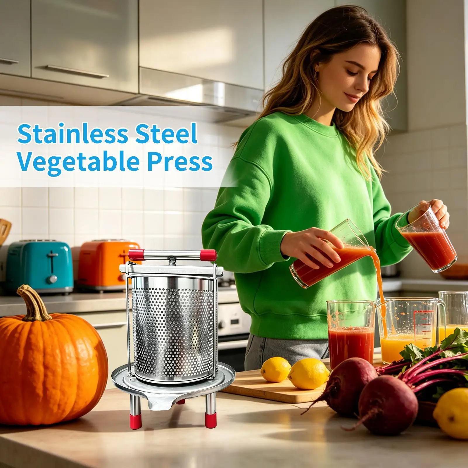 Press for Fruit vegetables 2.8L with Cross-Beam Stainless Steel Food-Grade Crusher Cider Juice Maker Vegetable Juicer for Honey
