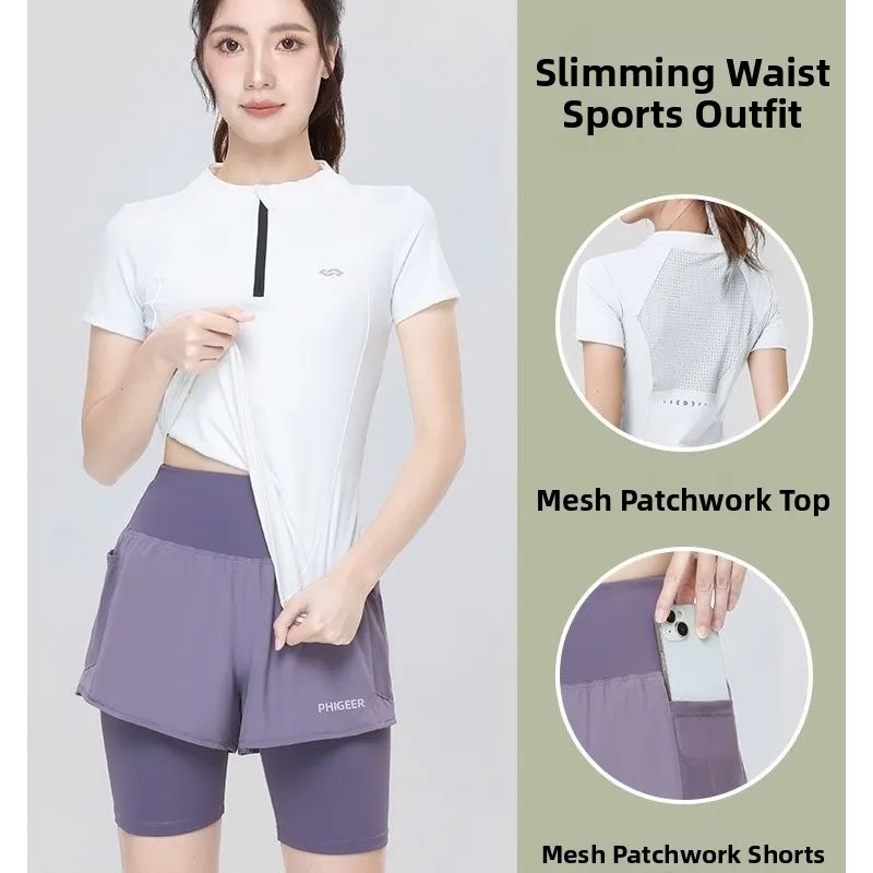 Professionelles Damen-Sommer-Lauf-Sportbekleidungsset, atmungsaktiv, Qui Dry ort Sve Top, schlankmachende Outdoor-Trainingskleidung