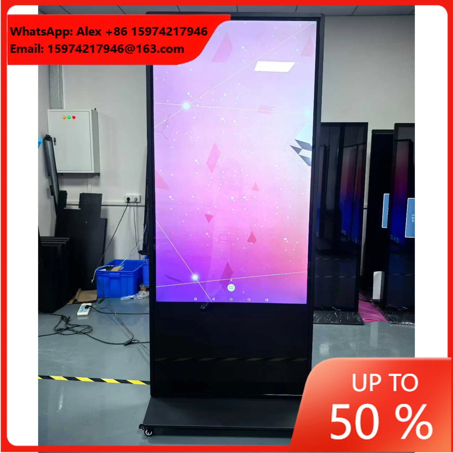 43-65 Inch Floor Stand 4K LCD Digital Signage Displays Advertising Kiosk Touch Screen WIFi/USB/CMS Text Animation