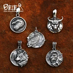 Beier 2022 Jungle Series New Round 3D Elk Eagle Head Pendant Wolf Lion Pendant Stainless Steel Hip-hop Punk Bird Animal Jewelry