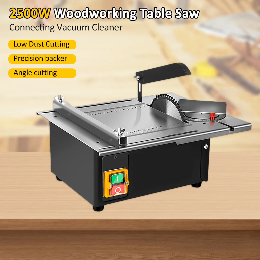 2500W Table Saw Upgraded 340mm*280mm Stainless Steel Bench Saws with Angle Ruler Adjustable Backing Woodworking Cutting Machine