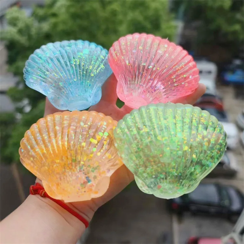 

Kids Anti-stress Soft TPR Slow Rebound Sequins Maltose Pinch Toy Stress Relief Elastic Squeezing Colored Seashells Decompression