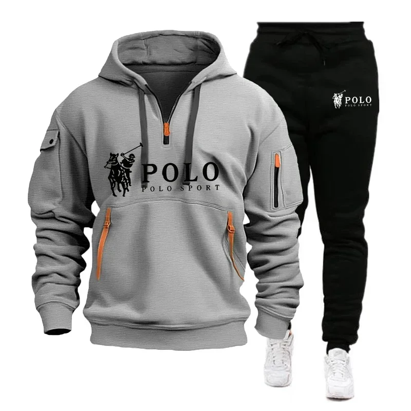 

Autumn and winter fashion casual men's fitness set: Loose hooded sweatshirt, sweatshirt and jogging pants 2-piece set