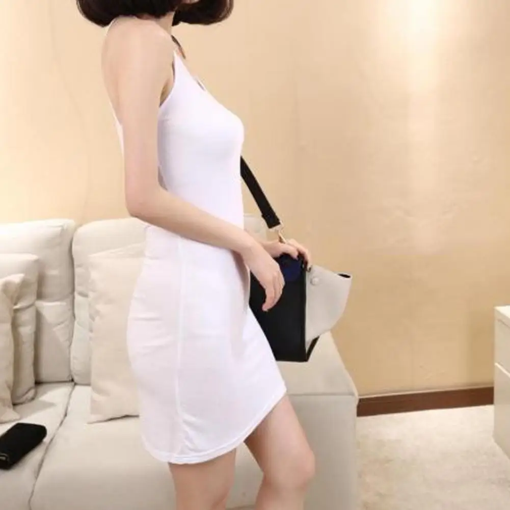 Women Slim-fitting Dress Summer Spaghetti Strap Mini Dress for Women Sexy Scoop Neck Solid Color Camisole Party Dress with Slim