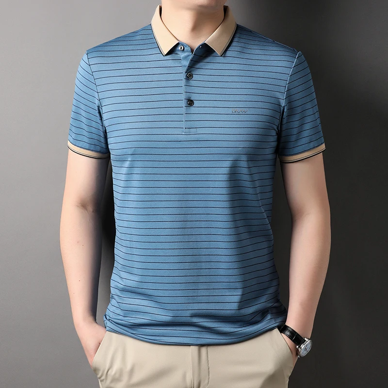 New Summer Men's Polo Shirts High Quality Short Sleeve Letter Printed Business Casual Man Tees Fashion Striped Male T-shirts