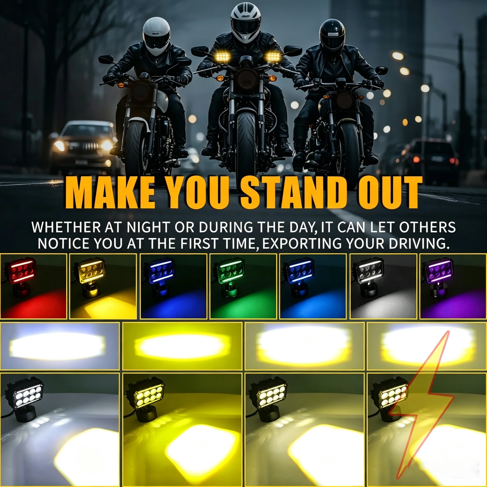 8/10/12 LED Motorcycle Spotlight 12‑24V Multi‑Color Strobe Flash Driving Lamp Off Road ATV UTV Auxiliary Fog Work Light