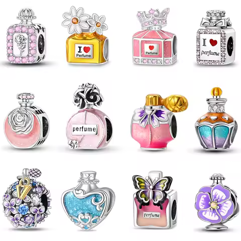 Original S925 Silver Romantic Pink Crown Perfume Bottle Charms Beads Fit Qikaola Bracelets Fine DIY Jewelry Valentine's Day Gift
