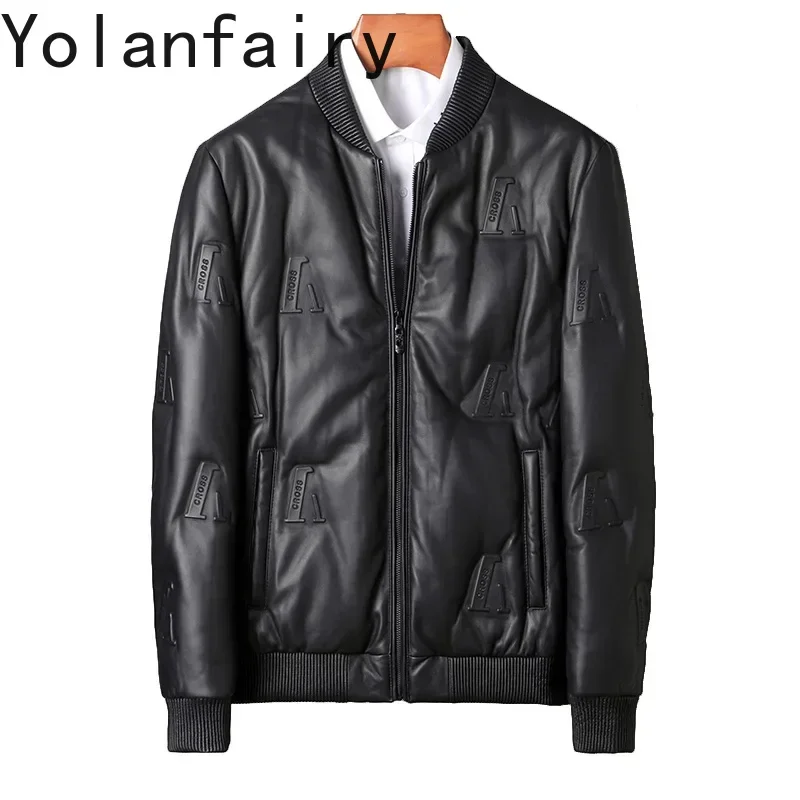 YOLANFAIRY Genuine Leather Jacket Men Real Leather Down Coats Men's Leather Clothes Lightweight Sheepskin Winter Jacket Fashion