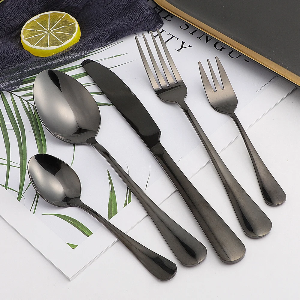 

Mirror Black Stainless Steel Flatware Set 20Pcs Kitchen Set Tableware Restaurant Service Cutlery Travel Dinnerware Dropshipping