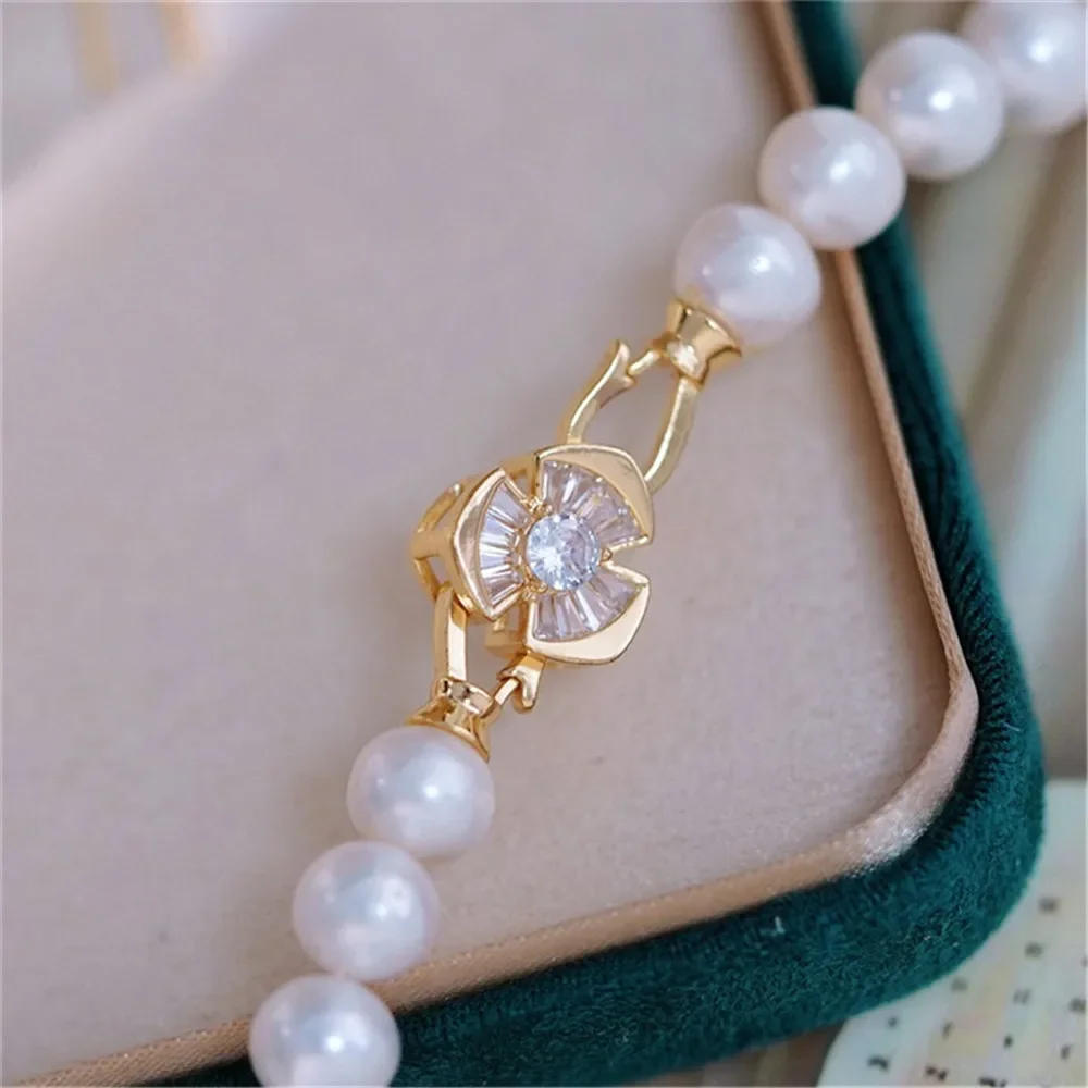 

DIY Accessories 18K Bag Gold Copper Thick Gold Plated T Square Zircon Button Pearl Necklace Sweater Chain Ending Buckle