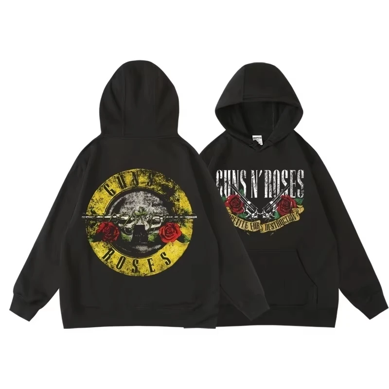 Guns N' Roses We'Re Back Retro Street Style Hoodie for Women O-Neck Pocket Pullover Fleece Hoody Breathable Pullover Woman Hoody