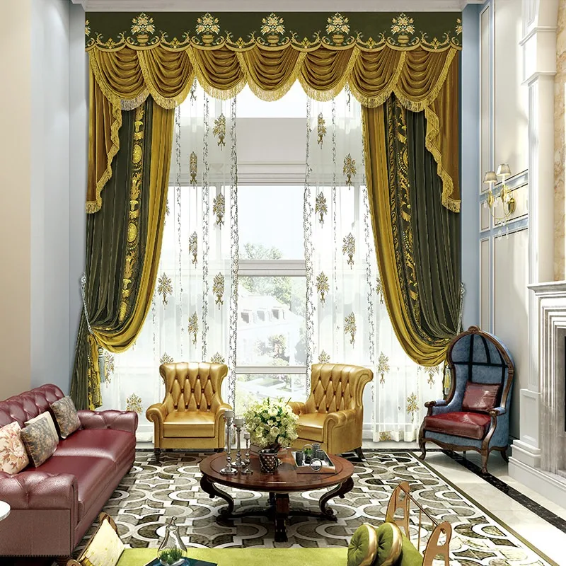 Light luxury high-end living room European curtain finished villa luxury atmosphere simple European velvet embroidery shading be