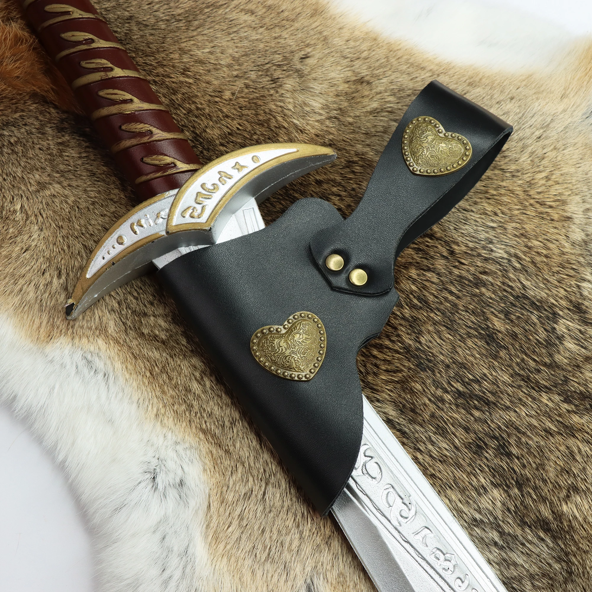 

Vintage Medieval Viking Faux Leather Sword Sheath with Metal Ring & Heart Decor--for Halloween Cosplay and LARP