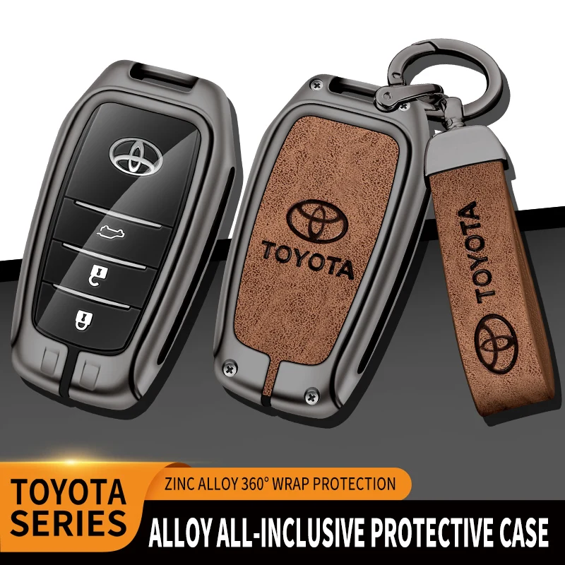 سبائك الزنك سيارة مفتاح القضية حامي شعار السيارة مفتاح سلسلة الملحقات لتويوتا كورولا هارير لاند كروزر راش فورتشنر أوريس برا #4