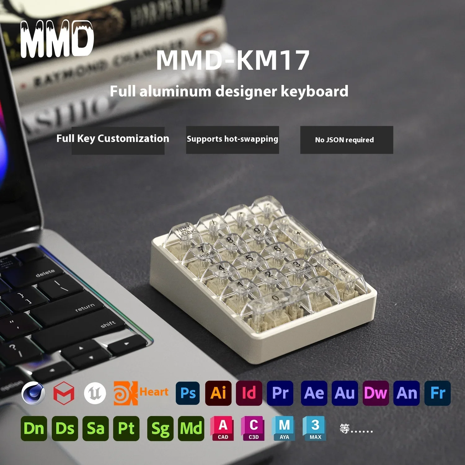 MMD KM17 Aluminum Num Mechanical Keyboard Transparent keycaps Wired Support DIY Switch Customized Hot Swap Mini Number Keyboard