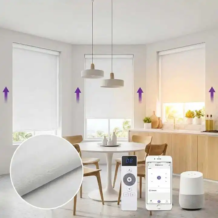 Blackout Blinds Motorized Roller Plain Eco-Friendly Custom Size Thermal Insulated Room Darkening App Control Shades for Windows
