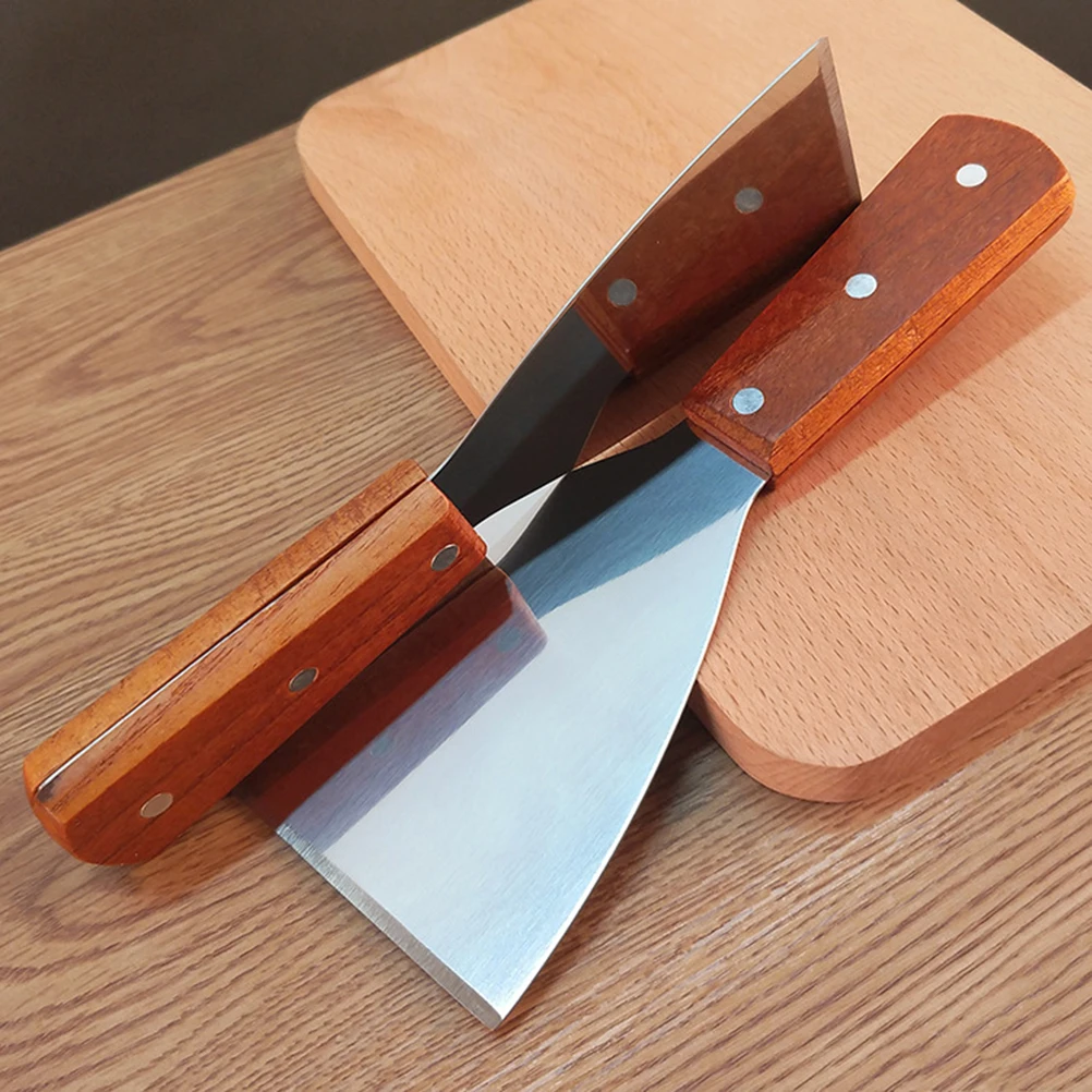 

2 Pcs Stainless Steel Blade Cake Spatula Barbecue Tool Scraper Scrapers Kitchen Wooden