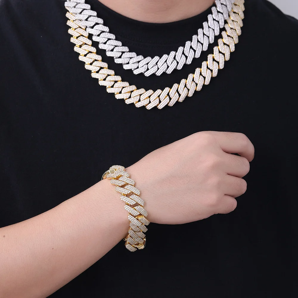 

20MM Diamond-Cut Cuban Link Necklace "Sweet & Edgy" Style Copper Zircon Necklace & Bracelet 2025 Winter Collection