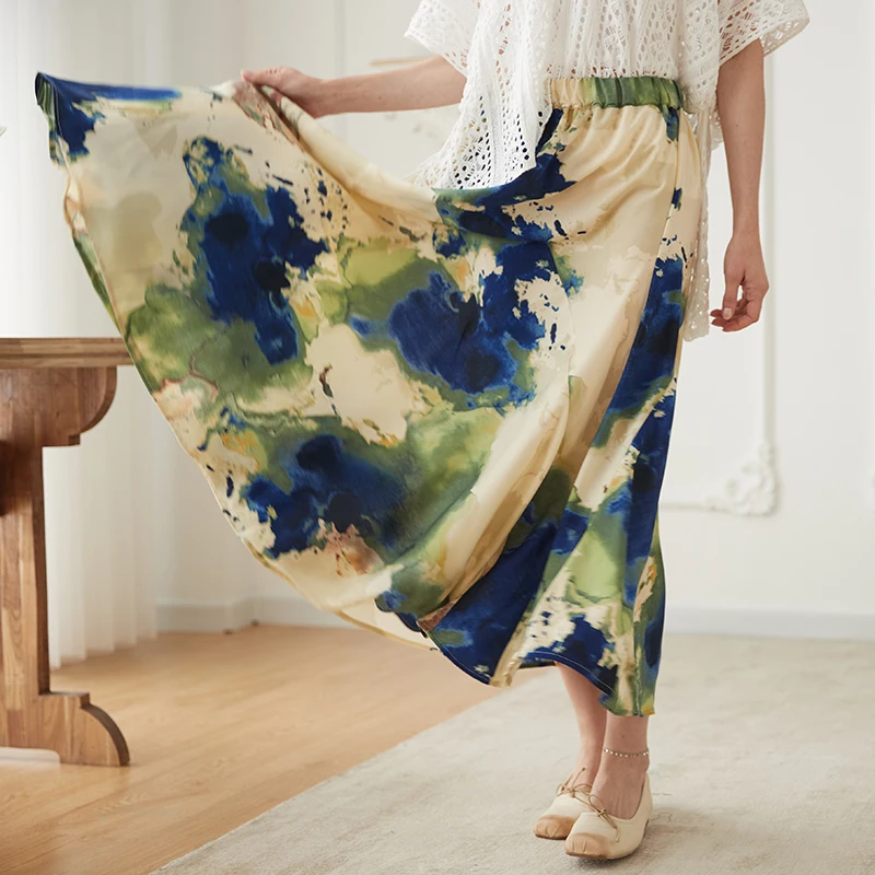 

Artistic Large Flounce Midi Skirt Floral Print Simple Design Slimming Long A-Line Skirt Commute Sle mid Waist K0 Umbrella ...